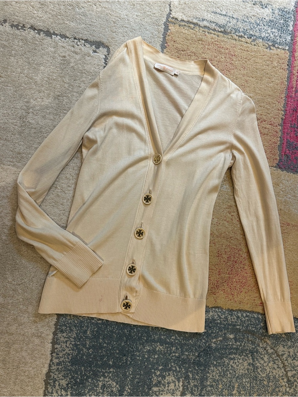 Tory Burch logo button down cardigan yellow small spot